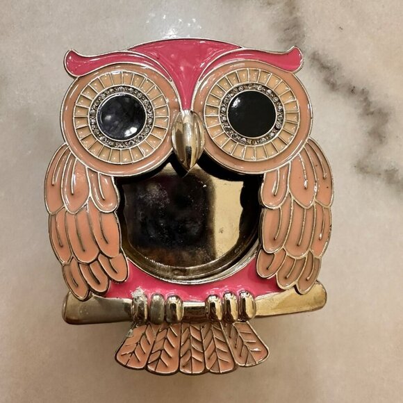 Bath & Body Works Scentportable Pink Owl Rhinestones Eyes Metal  Visor Clip - Picture 1 of 7